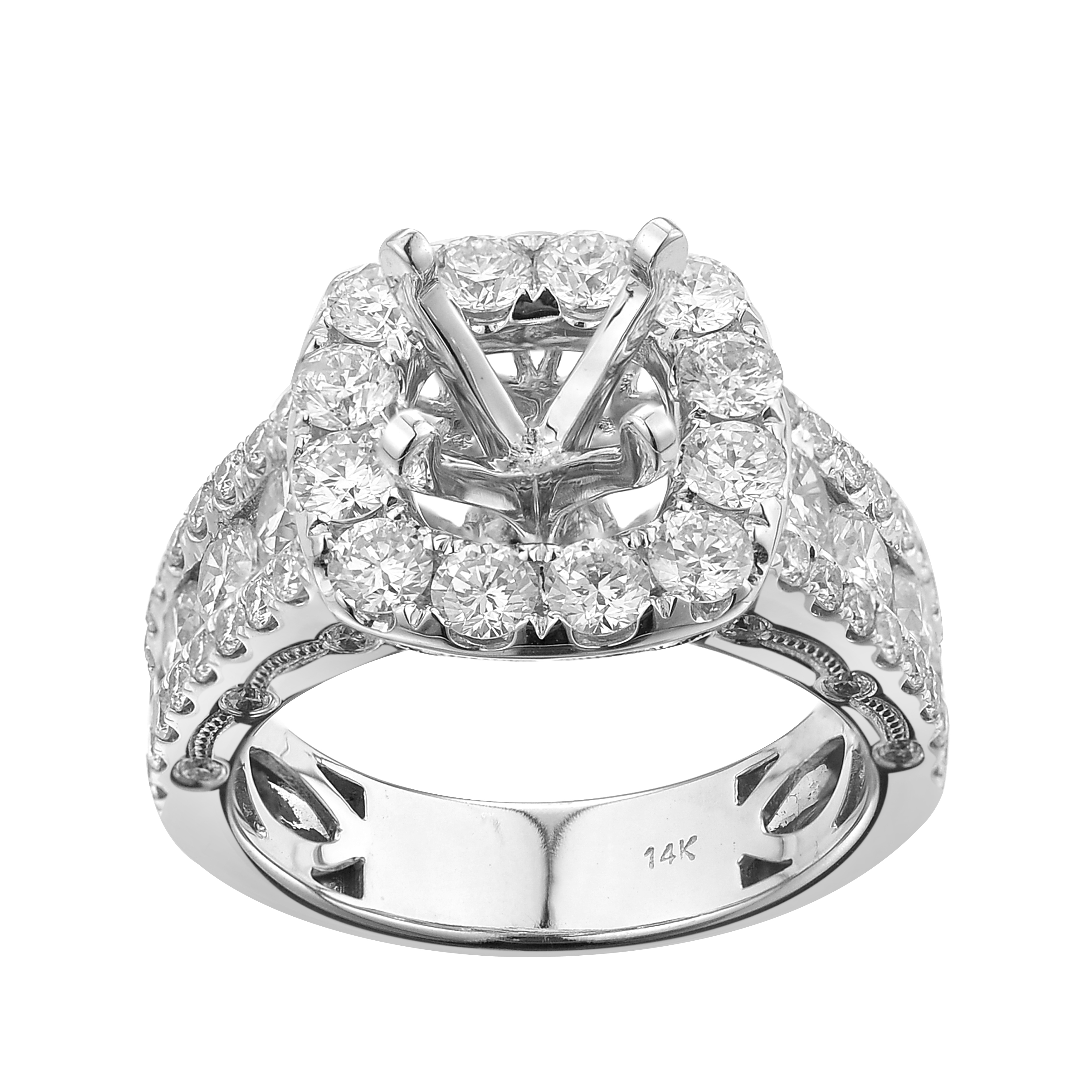 Diamond Engagement Mounting Ring  2.43 ct. 14K White Gold 7.08 g